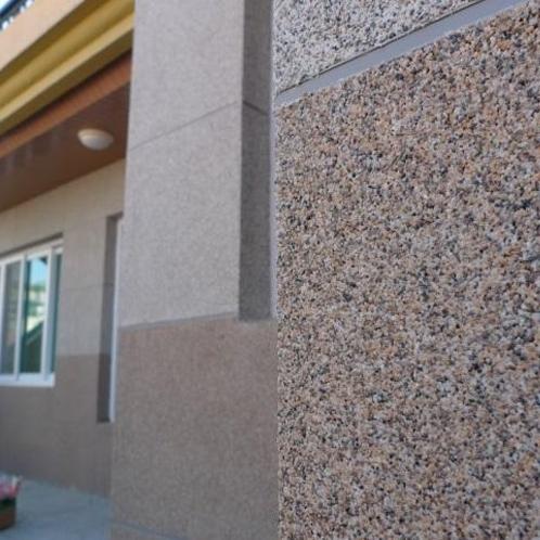 Exterior Finishing Materials - Glass Stone a plaster finishing to a building when the sun shines