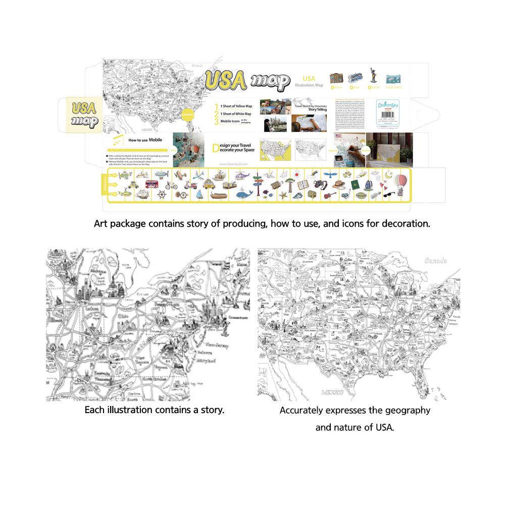 Dream Sky Nation-Map Decorative Coloring Painting DIY Paper Continent Map - U.S.A.