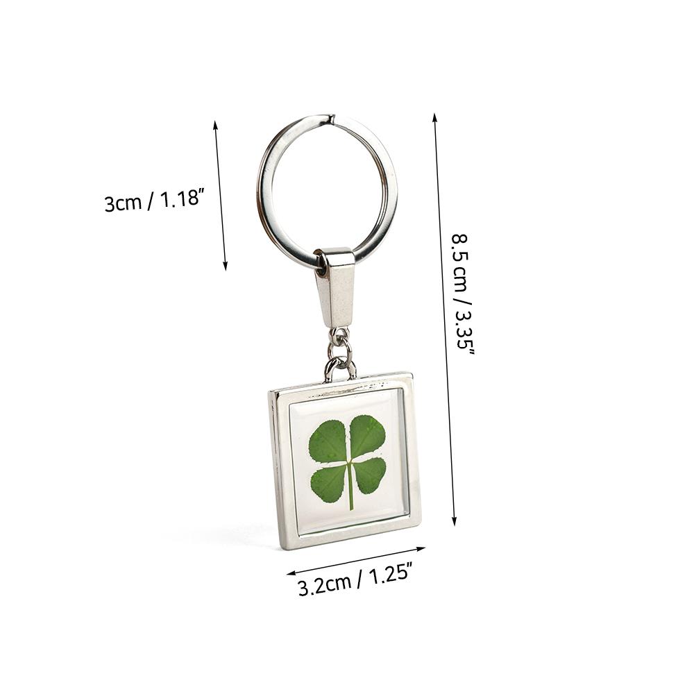 Clover Keyring - Fancy Resin Craft Art Pressed Real Four Leaf Clover Key Chain - Square Shape