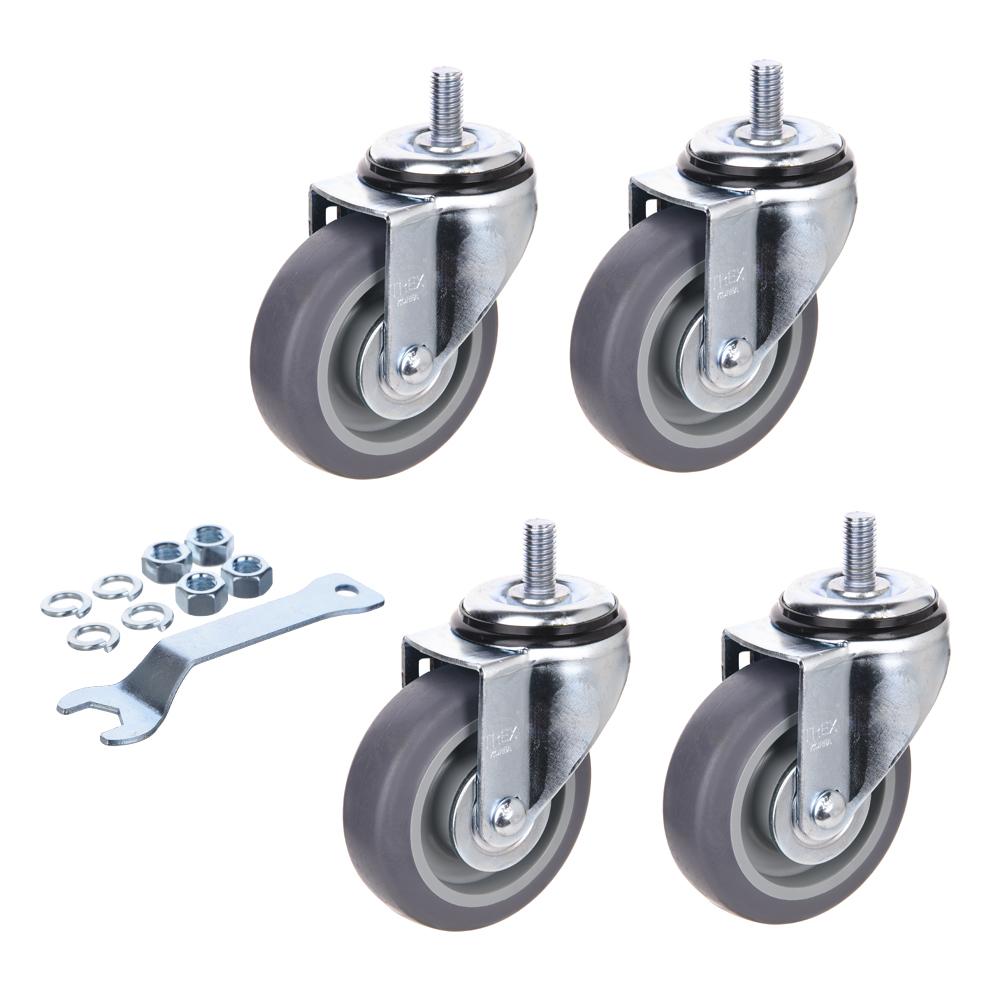 Easy Install, 4inch Heavy Duty Casters, All Swivel 1/2-13UNC1 Stem Caster with  Rubber Plastic Wheel