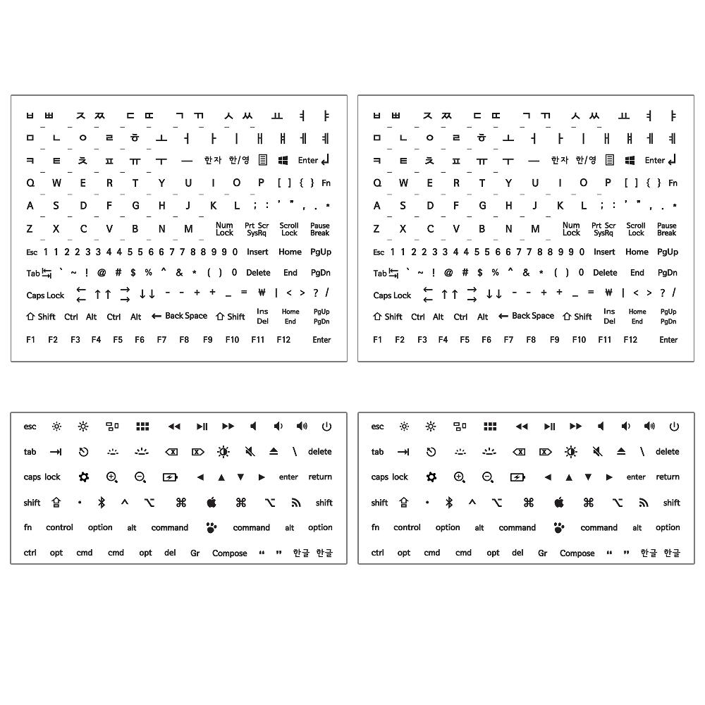 Korean Hangul & English Keyboard Sticker Set (4 Sheet) + Mac Symbol + Rub it On