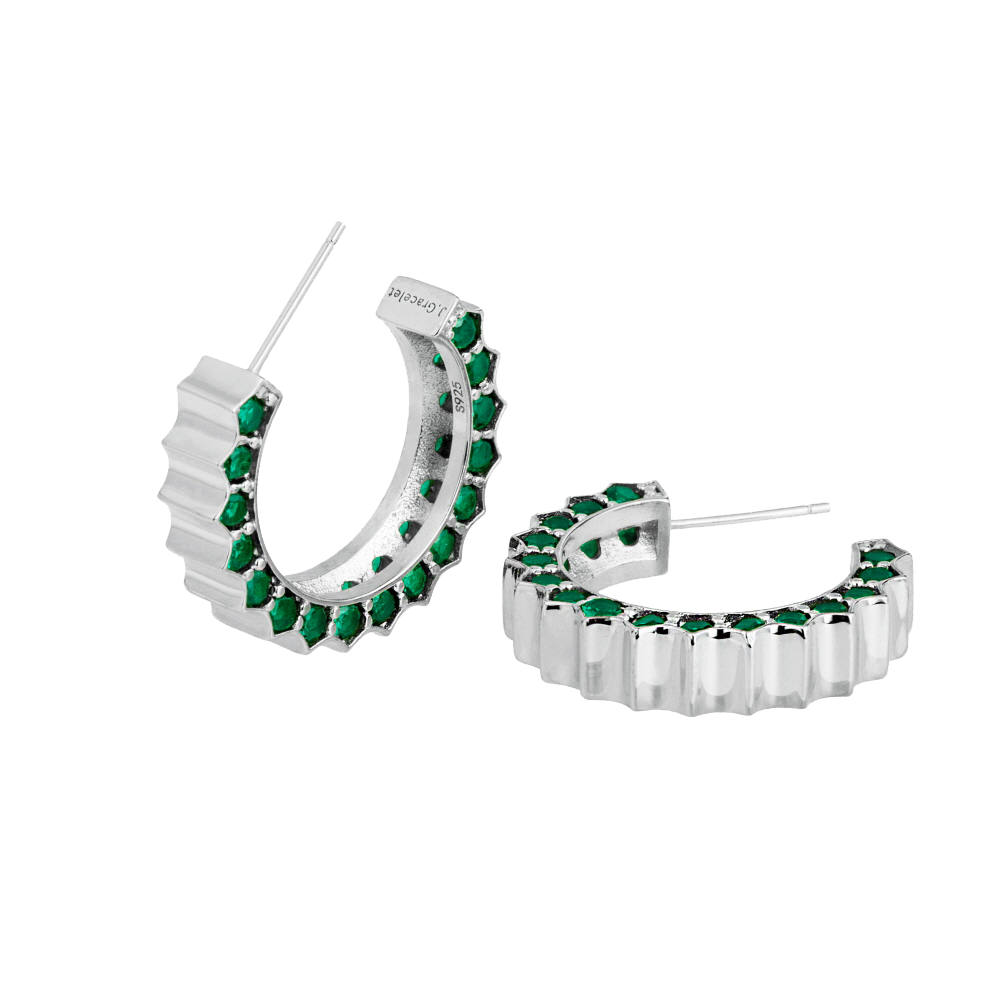 Solar Circle Emerald Earrings ( S925 )