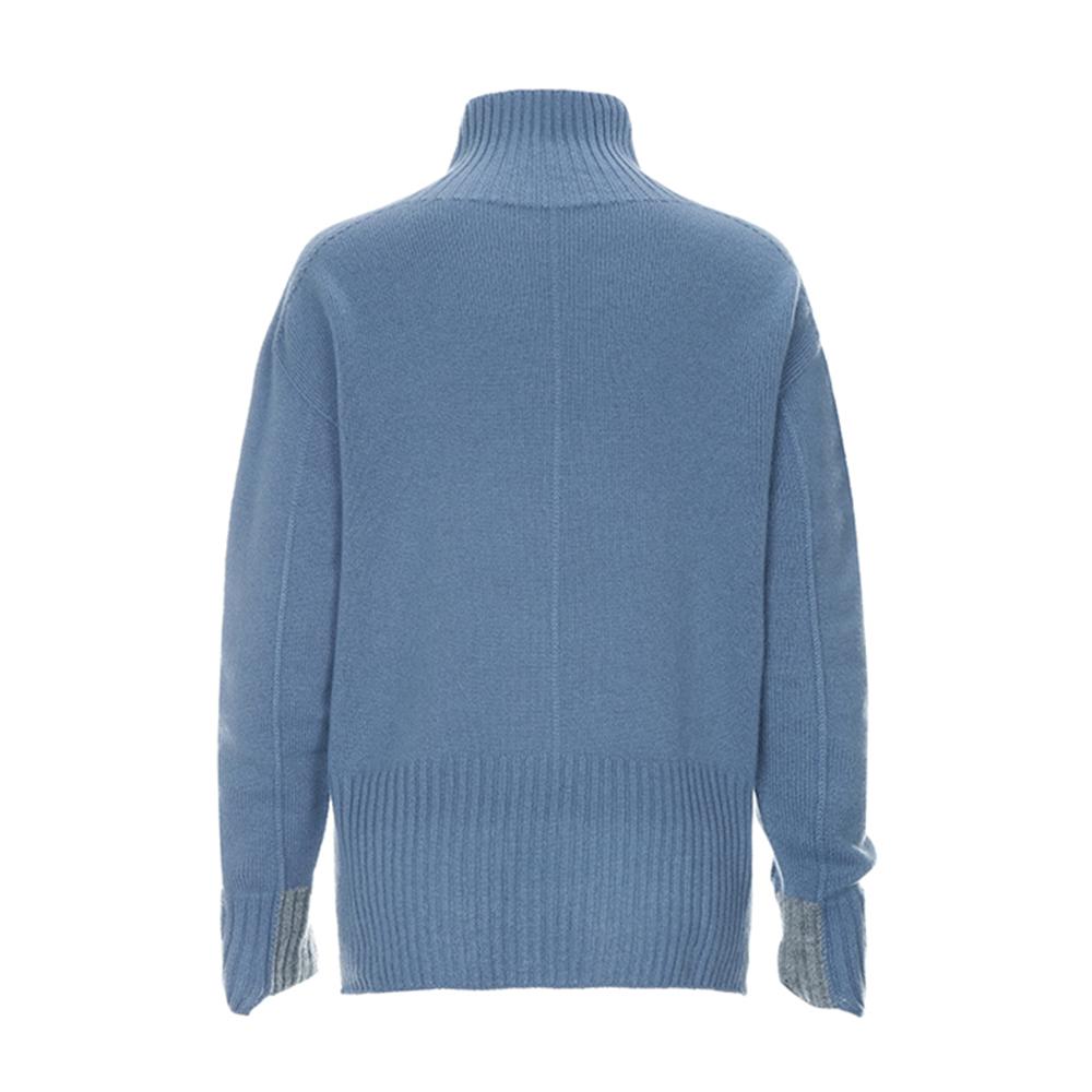 Premium pure cashmere100 colorblock turtleneck - Misty blue