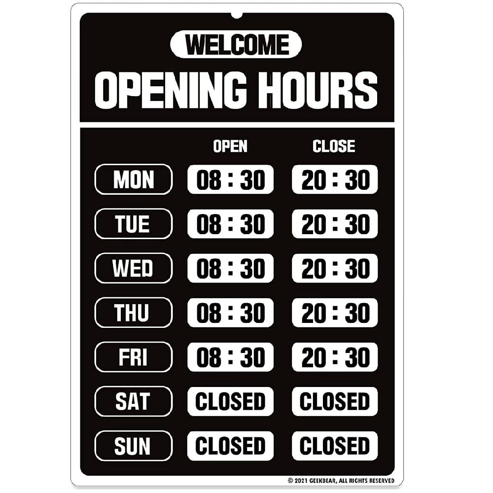 Opening Hours Sign(Black)