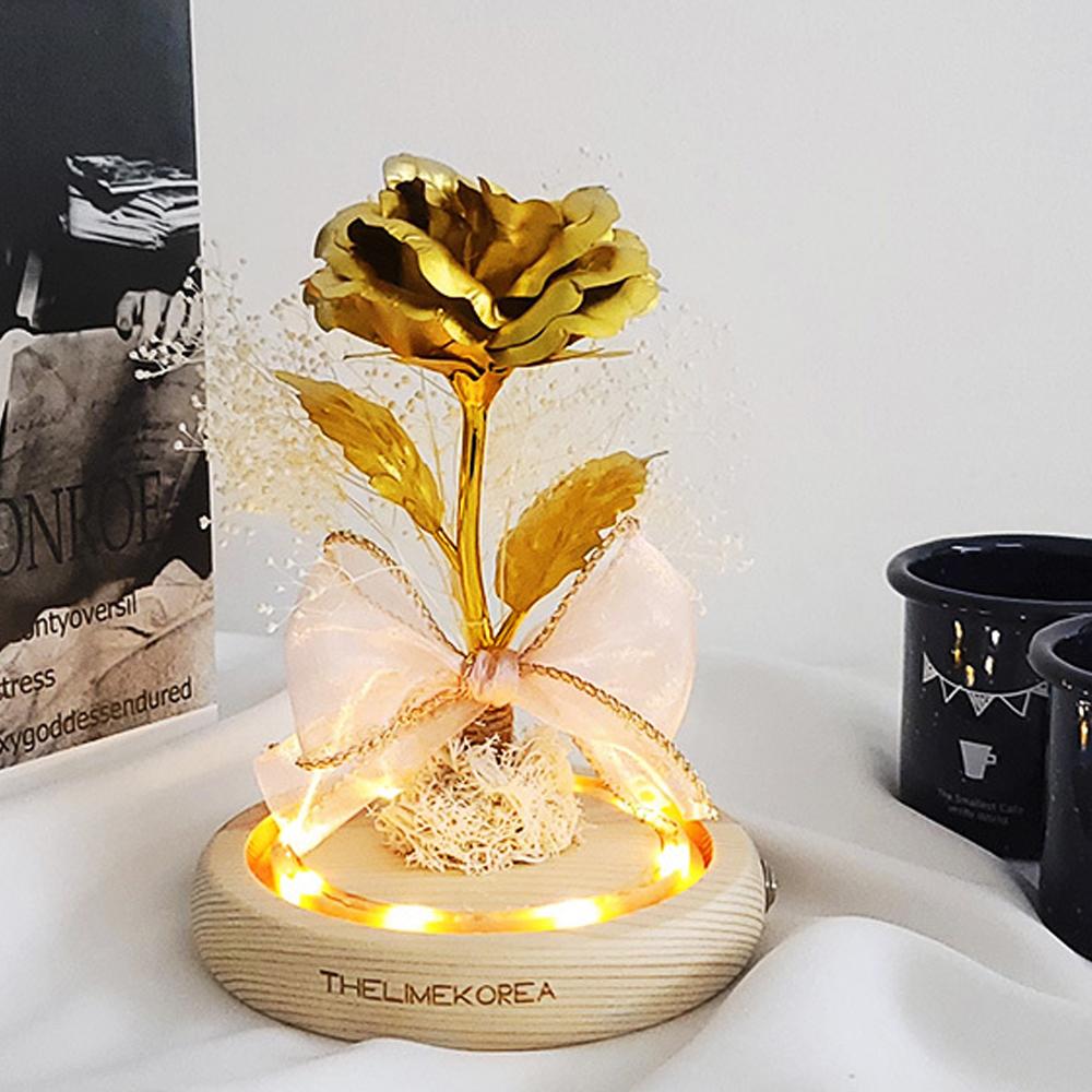 LED Gold Rose Glass Dome Mood Lamp Colorful Rose