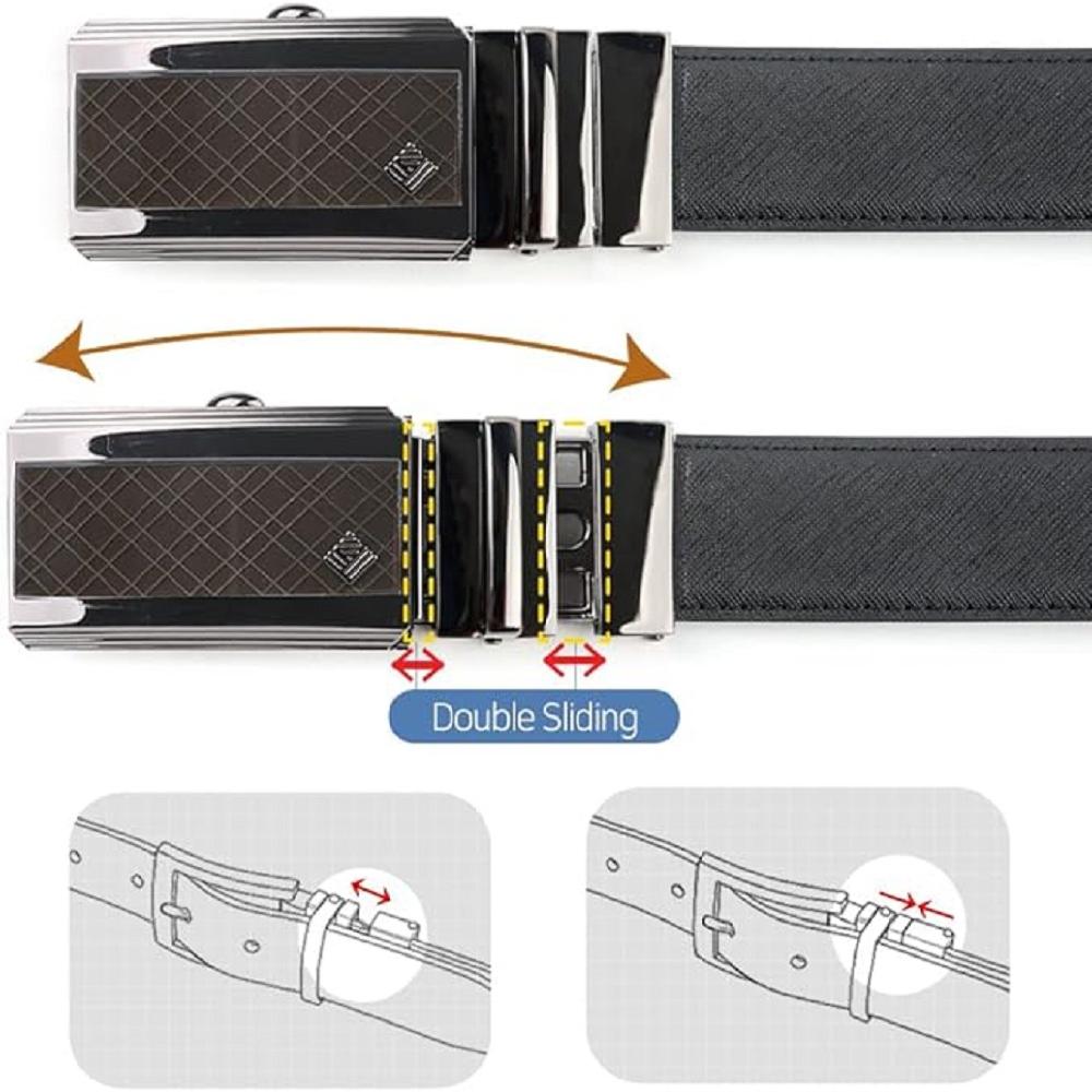 LineFit Men's Leather Belt_Casual Dress Classic Jean Adjustable Automatic Stretch Buckle S06 (Sizes