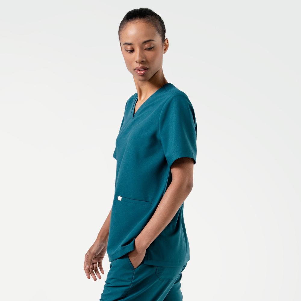 Women's-Double-Pocket-Scrub-Top-Ocean-Teal