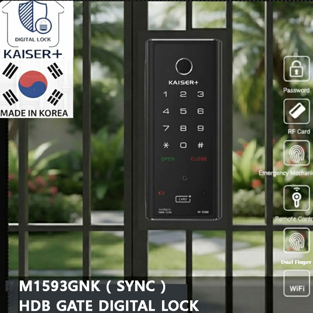 HDB Gate Lock M-1593GNK, Sliding Vertical Rim Lock, PushPull Digital Door Lock